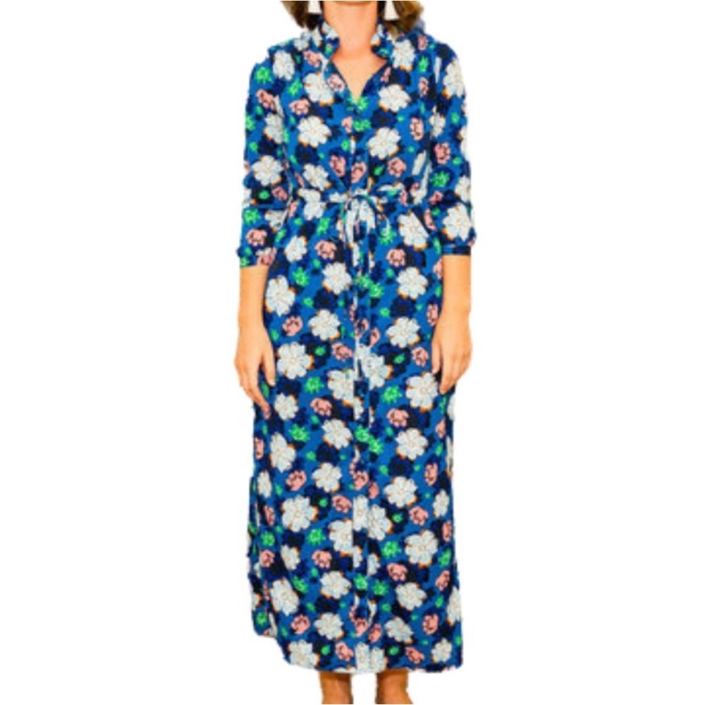 Banana Republic 3/4 SLEEVE SMOCKED SHOULDER MAXI SHIRTDRESS size 4